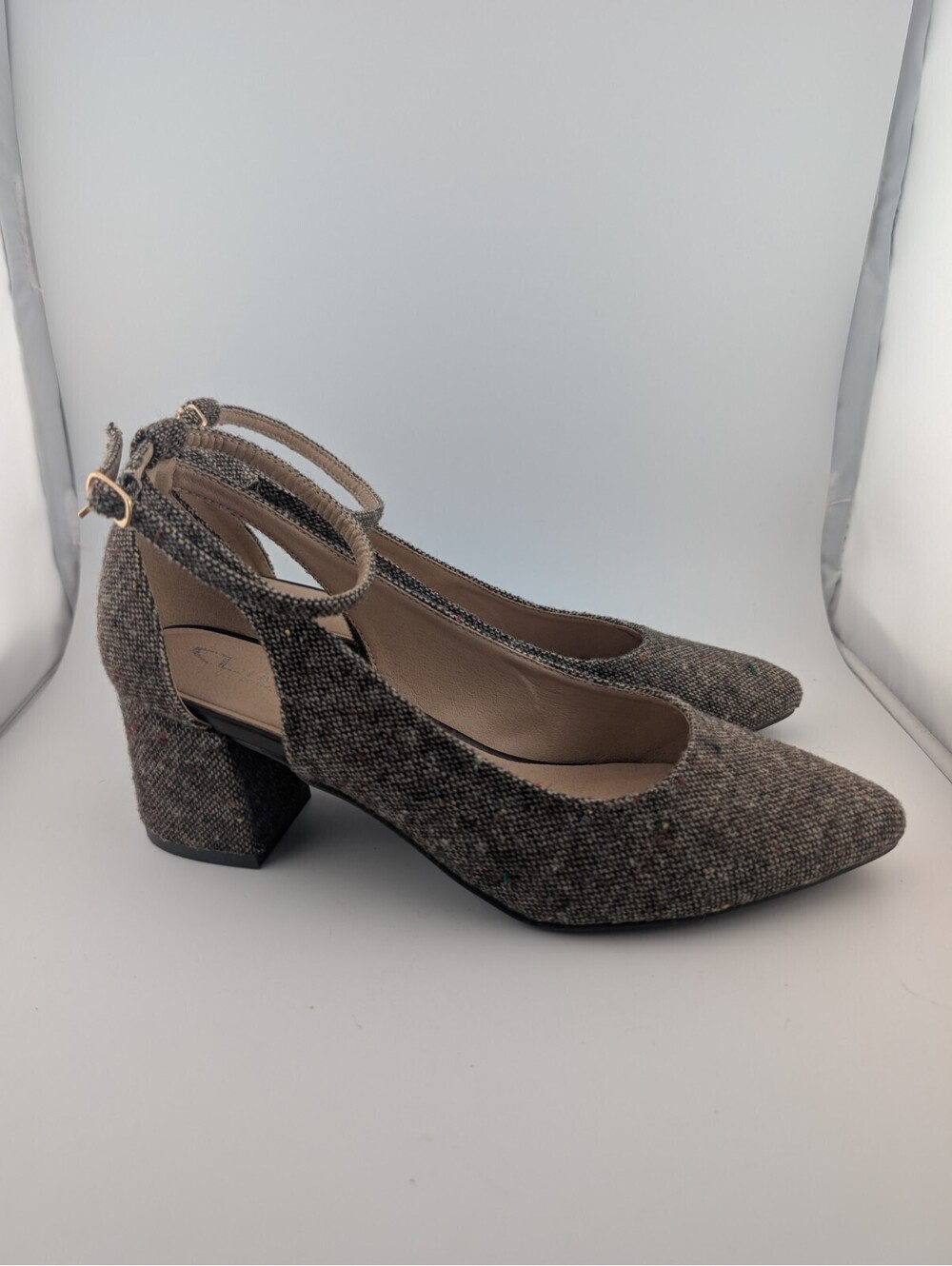 CL Chinese Laundry Size 8 Tweed Heels Brown Block Heel Pointy Toe